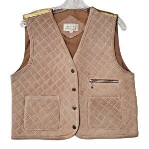 AMERICAN FLIRT Leather Vest  Womens L Tan Suede Quilted Pockets Lined